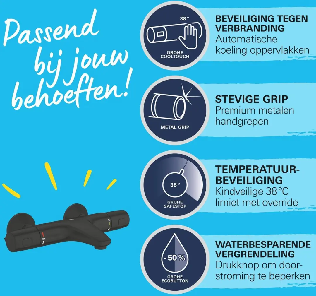 GROHE QuickFix Precision Trend Thermostaatkraan - Mat Zwart - afbeelding 4 van 6
