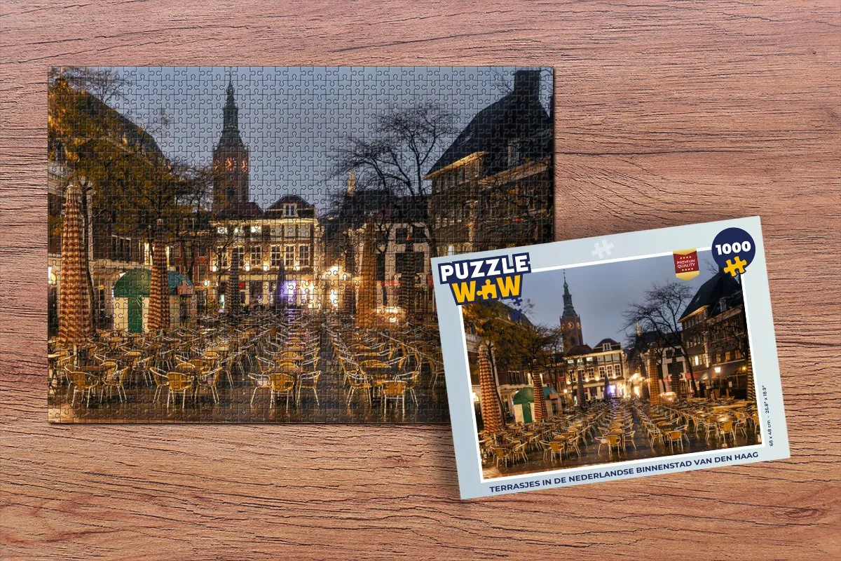 PuzzleWow Den Haag Terras Café Legpuzzel 1000 Stuks - Multicolor
