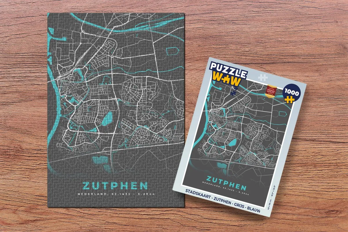 PuzzleWow Stadskaart Zutphen Legpuzzel 1000 Stuks - Multicolor