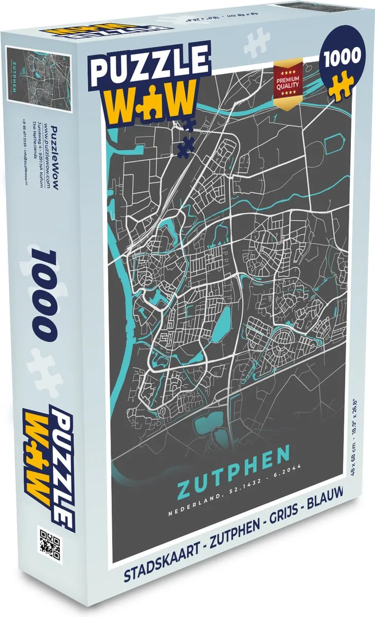 PuzzleWow Stadskaart Zutphen Legpuzzel 1000 Stuks - Multicolor