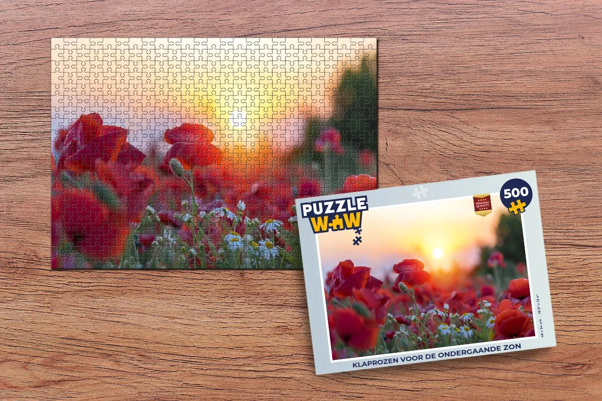 PuzzleWow Legpuzzel Klaprozen voor de ondergaande zon 500 Stuks - Multicolor