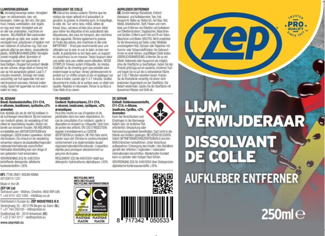 Zep Lijm- en Stickerverwijderaar 250ml - afbeelding 6 van 6