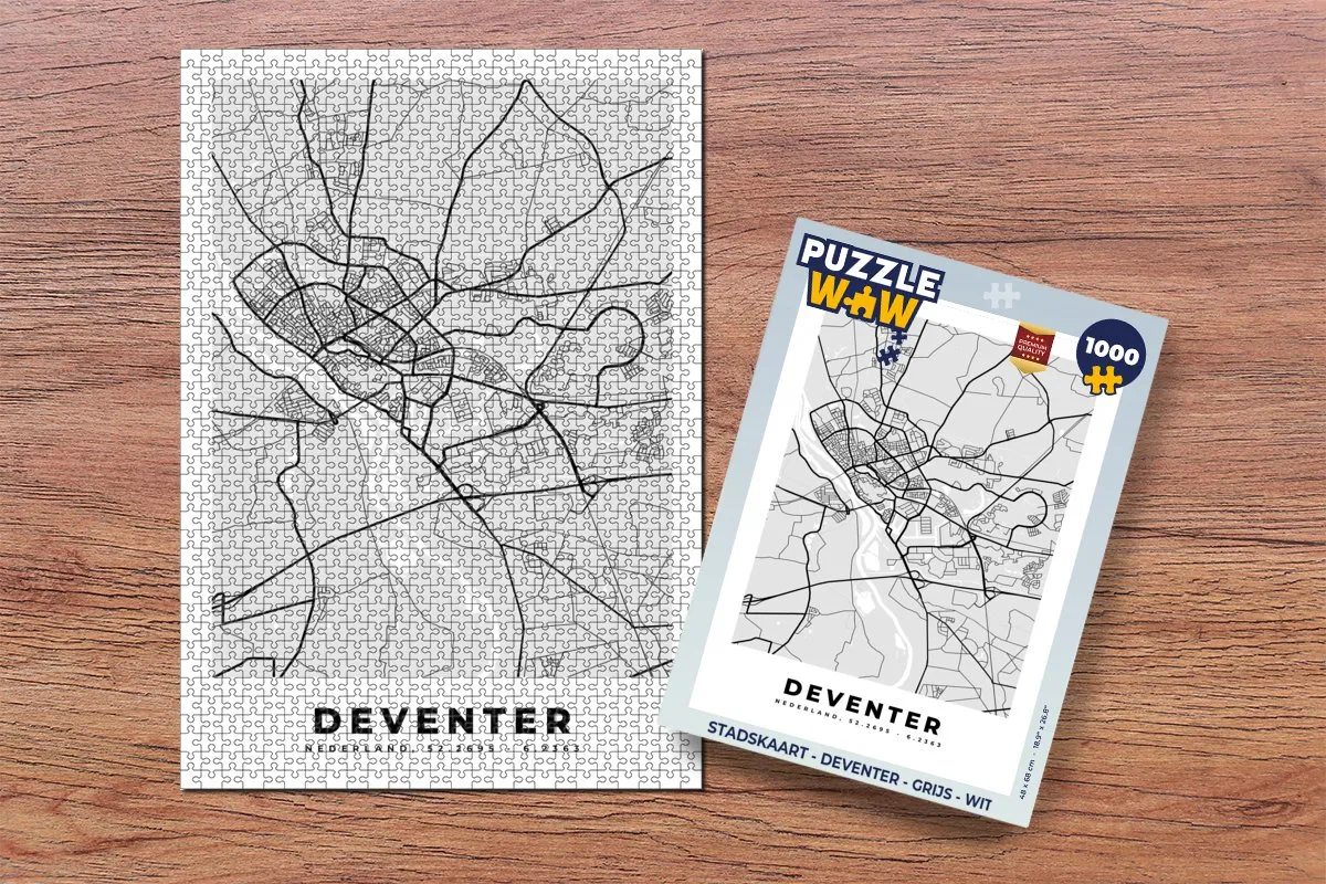 PuzzleWow Deventer Stadskaart Puzzel 1000 Stuks - Multicolor
