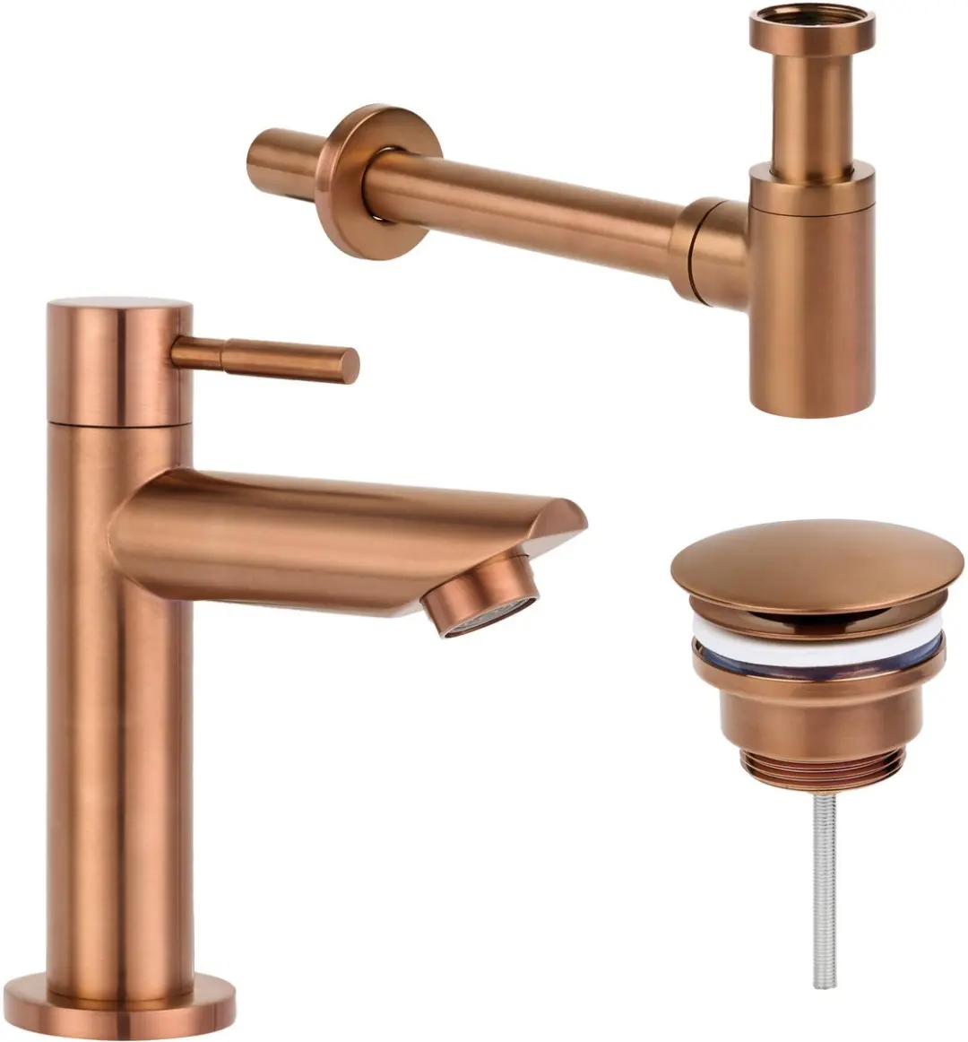 Saqu Stream fonteinkraan laag incl. afvoerplug en sifon mat rosé goud