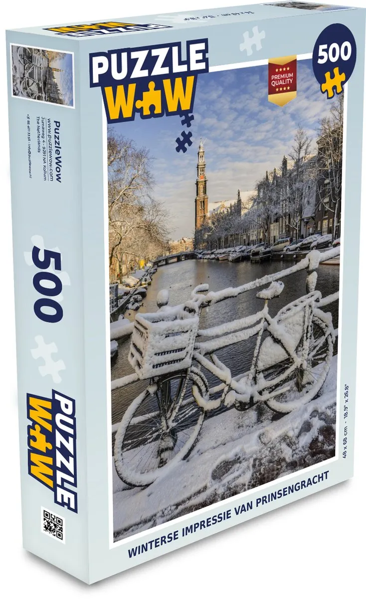 PuzzleWow Winterse Impressie Prinsengracht Legpuzzel 500 Stuks - Multicolor