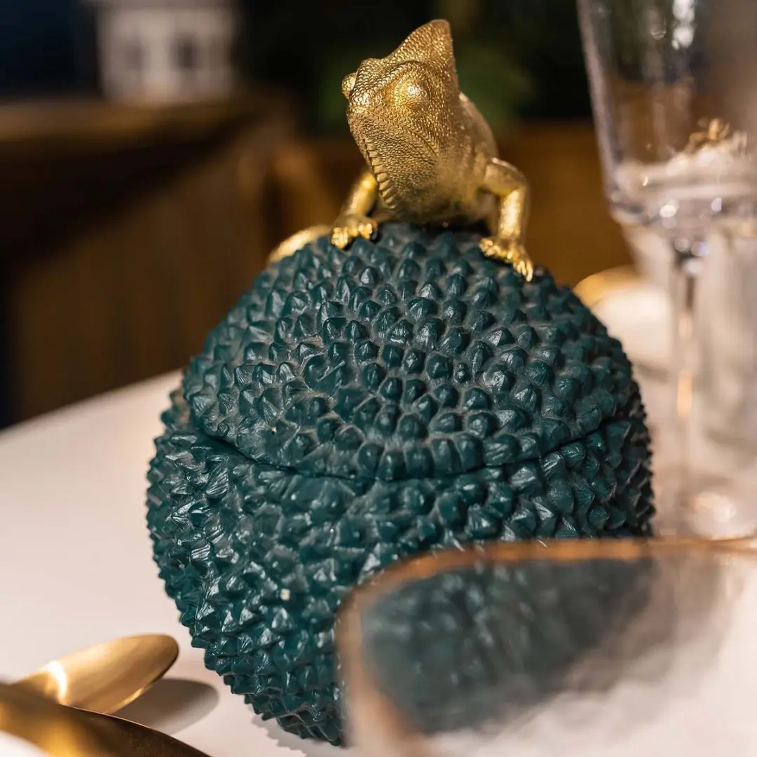 Kare Decoratiepot Chameleon 20cm - Goud/Donkergroen - afbeelding 2 van 6