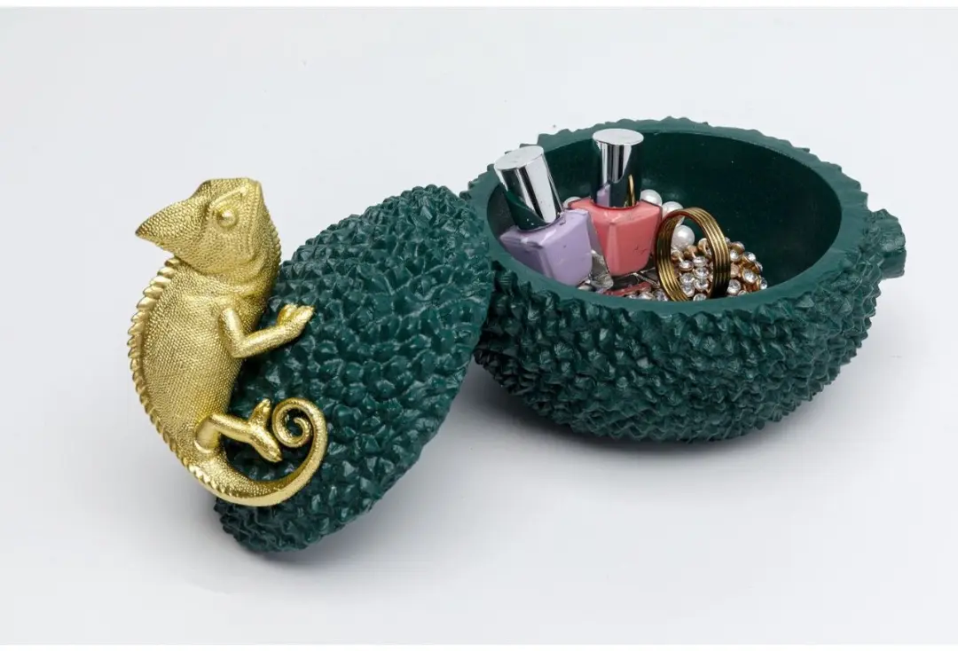 Kare Decoratiepot Chameleon 20cm - Goud/Donkergroen - afbeelding 5 van 6