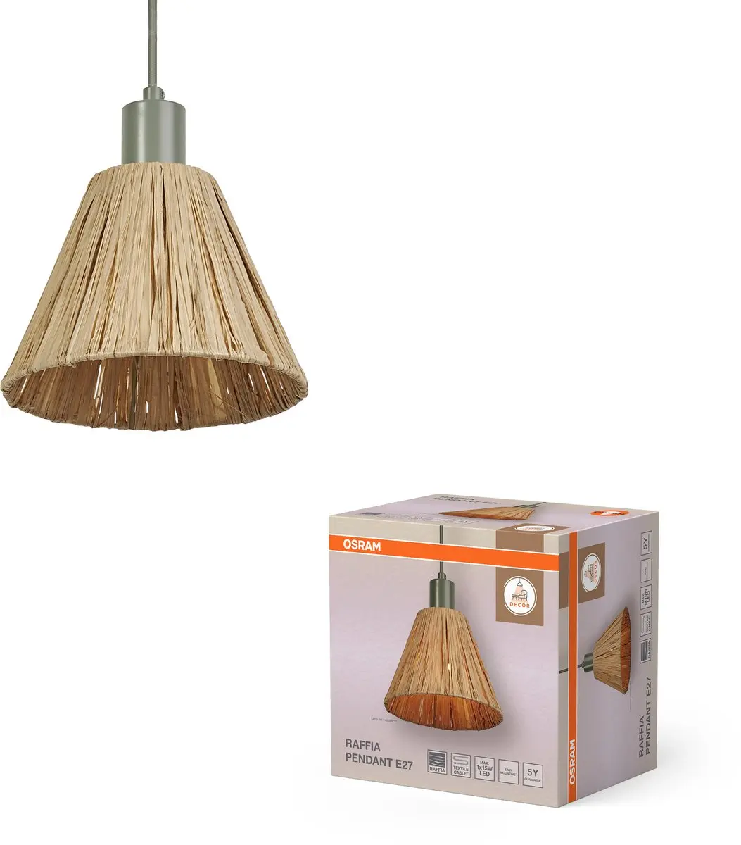 Osram Decor Raffia Hanglamp - 200mm - Groenbruin - afbeelding 3 van 6