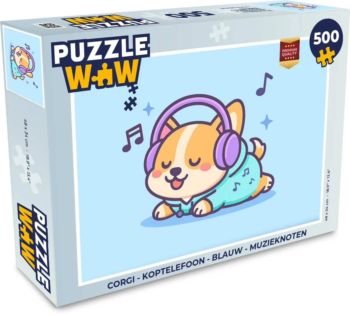 PuzzleWow Corgi Koptelefoon Legpuzzel 500 Stuks