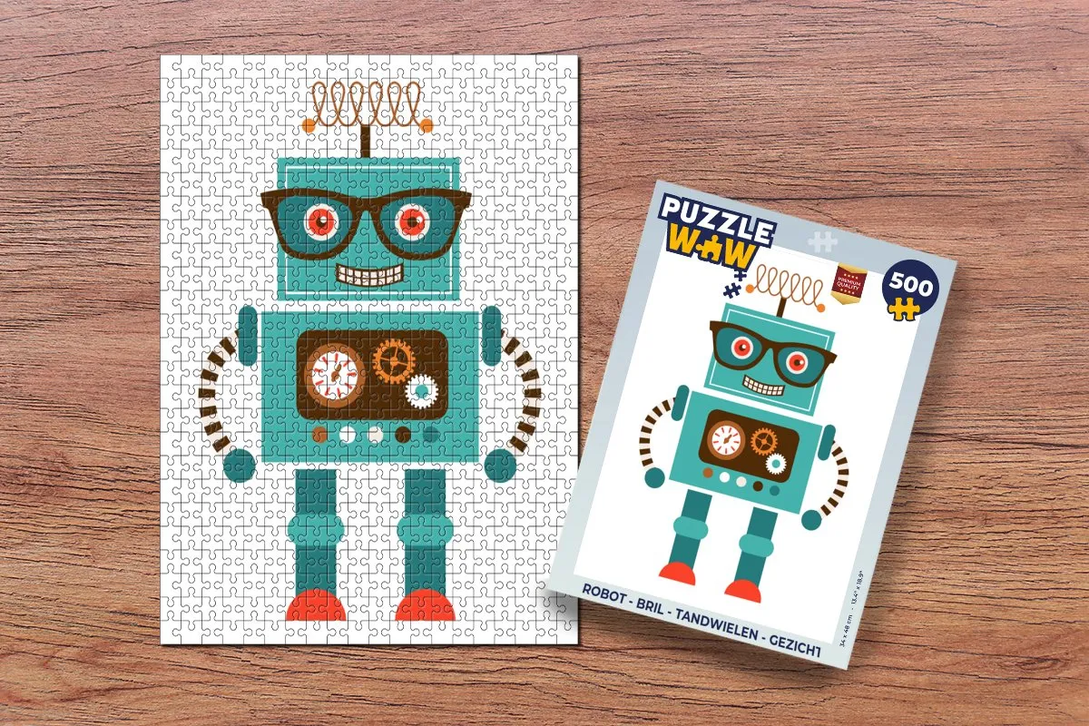 PuzzleWow Robot Bril Tandwielen Gezicht Legpuzzel 500 Stuks - Multicolor