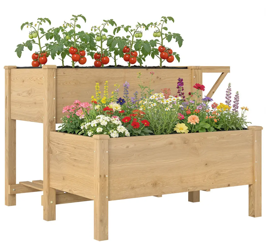 Outsunny Verhoogde Plantenbak-Sparrenhout, Vliesstof-119,5L x 102B x 76,5H cm-Li