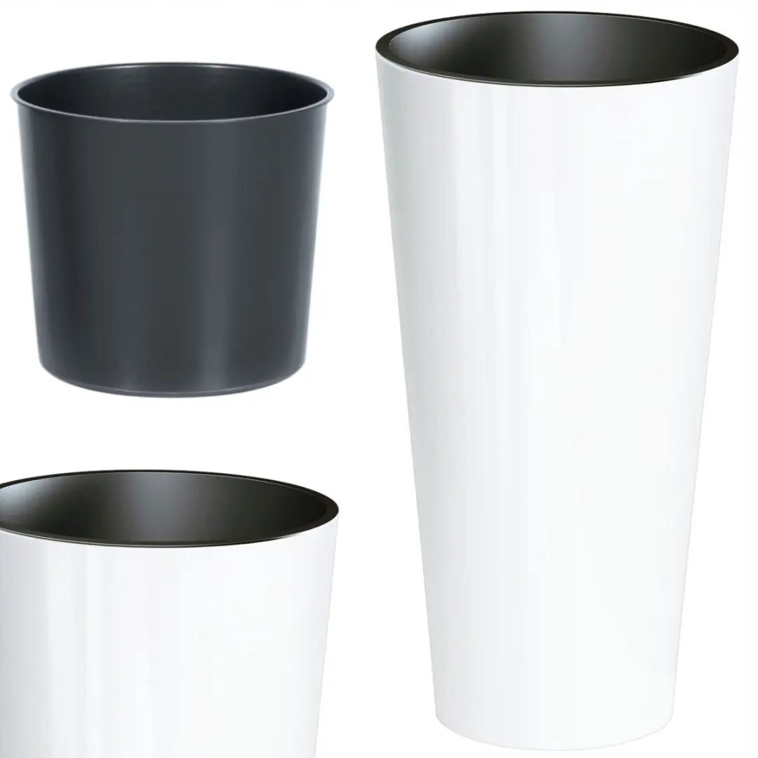 Bloempot Buiten Hoog Rond Tubus Slim Shine 15cm WIT Prosperplast