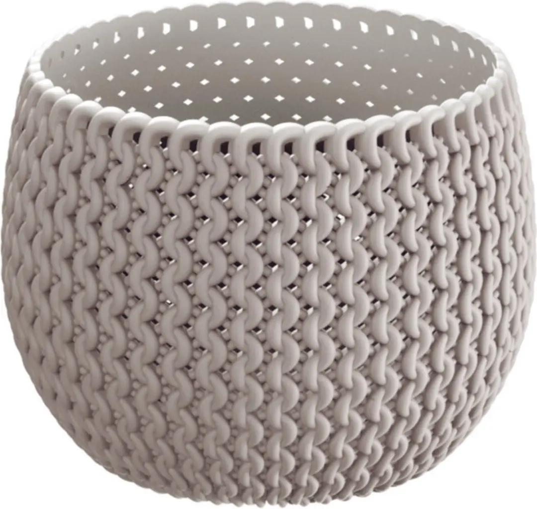 Plantenpot/bloempot kunststof dia 14,5 cm en hoogte 11 cm in het beige/taupe voor binnen/buiten