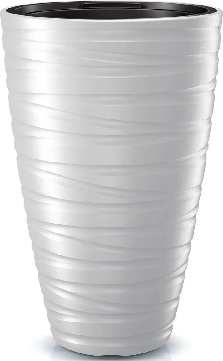 Prosperplast Plantenpot/bloempot Amazing - buiten/binnen - kunststof - wit - D37 x H58 cm - met binnenpot