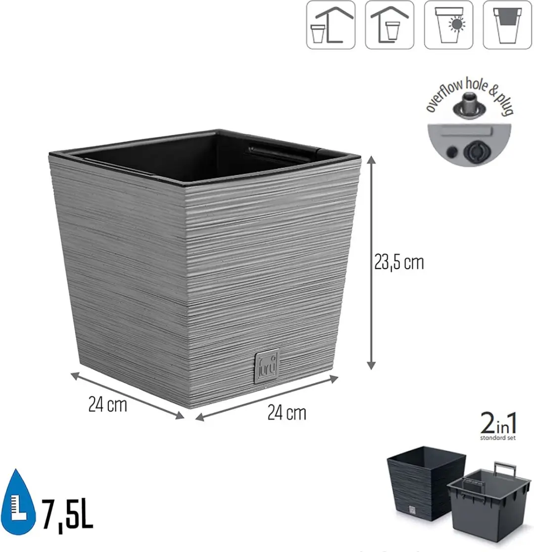 Prosperplast Furu Stripes Bloempot 24x23.5cm - Lichtgrijs - afbeelding 5 van 6