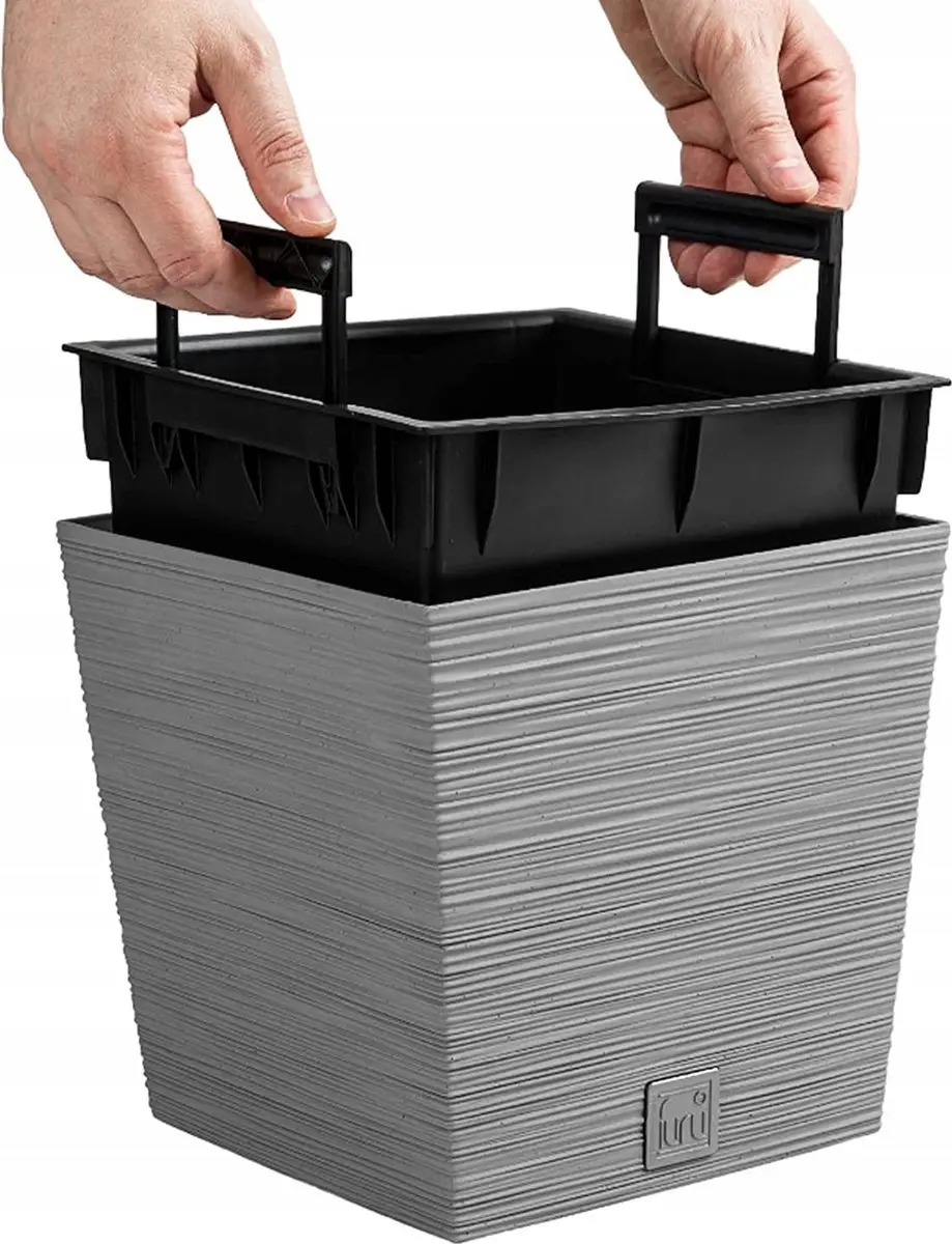 Prosperplast Furu Stripes Bloempot 24x23.5cm - Lichtgrijs - afbeelding 4 van 6