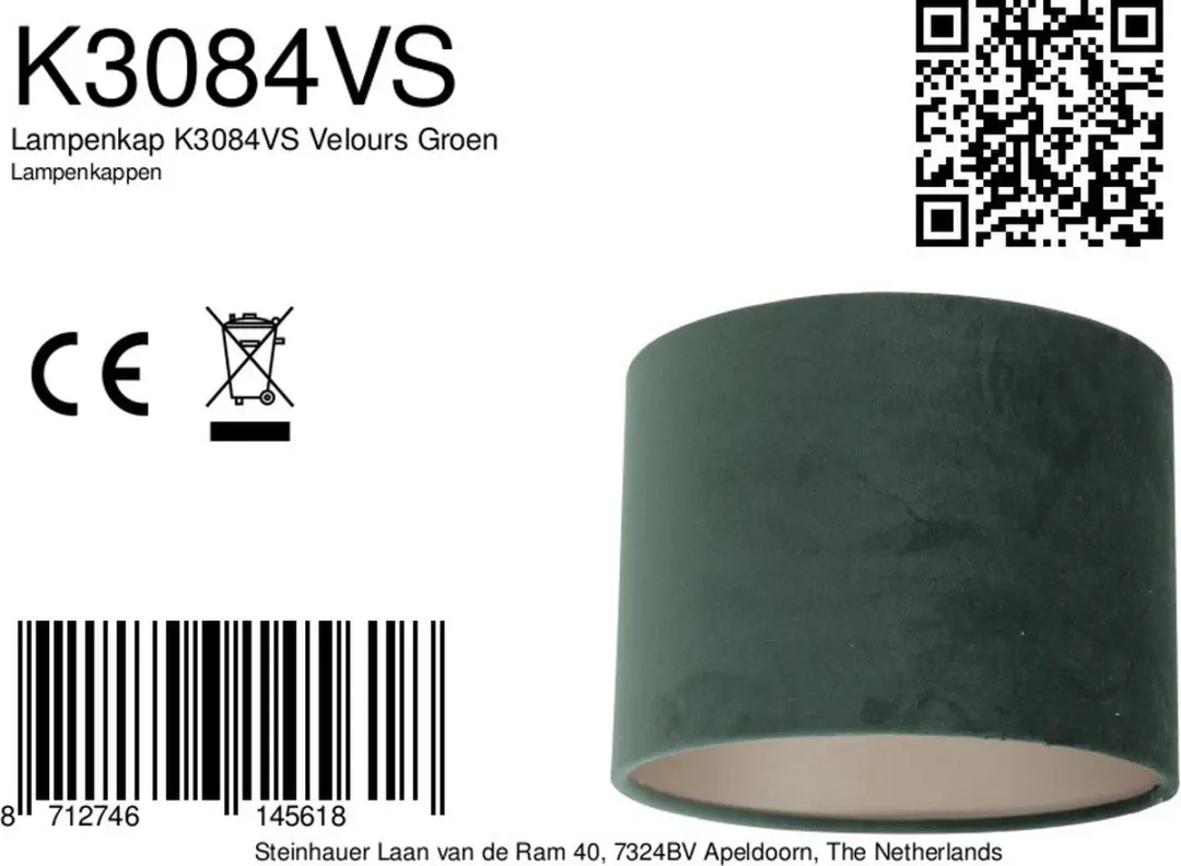 Steinhauer Groene Velours Lampenkap ⌀20cm E27 - afbeelding 5 van 6