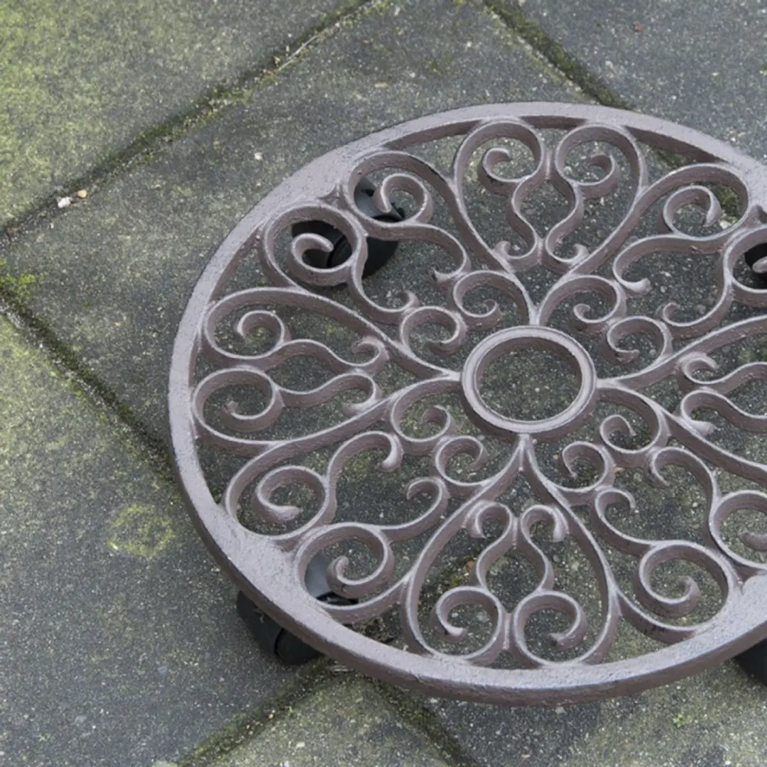 Esschert Design Plantentrolley Rond - 34,5x34,5cm - Bruin - afbeelding 3 van 5
