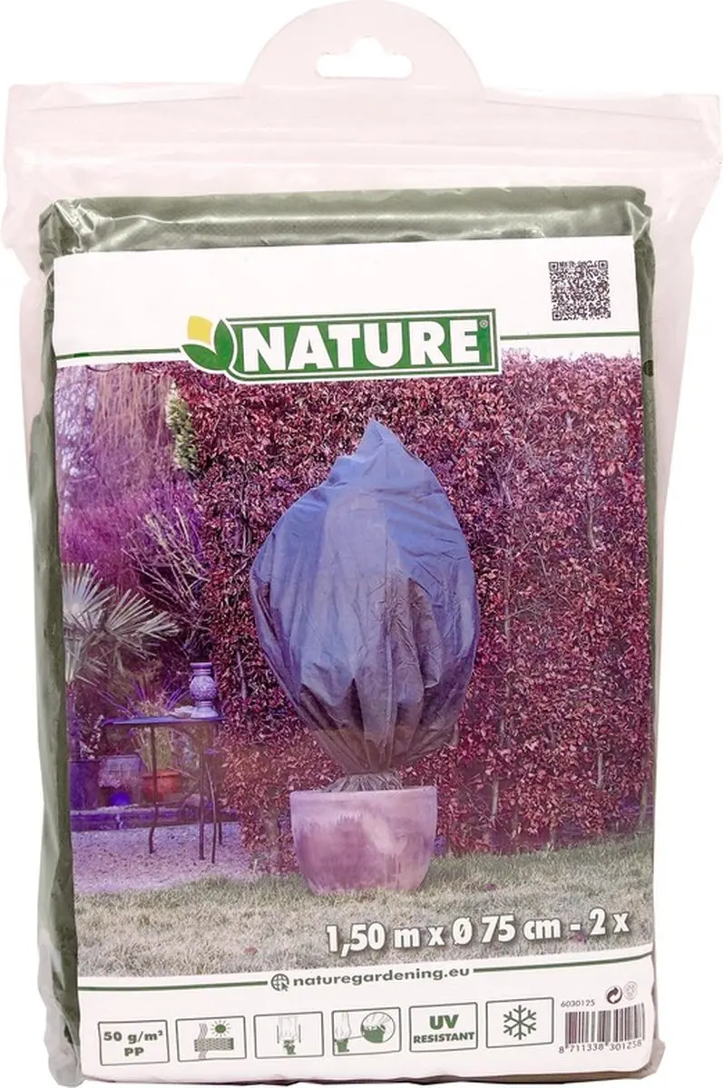Plantenhoes tegen vorst met aantrekkoord groen H 1,5 meter x D 75 cm 50 g/m2 set