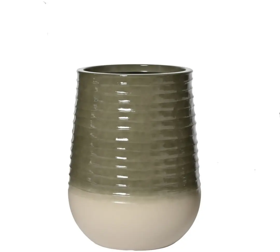 Kaemingk Plantenvaas Jamie M geribd Groen-wit Ø 39 x 51 cm