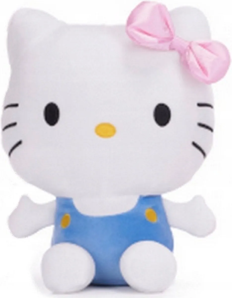 Hello Kitty Zittend Pluche Knuffel 18cm - Blauw/Wit