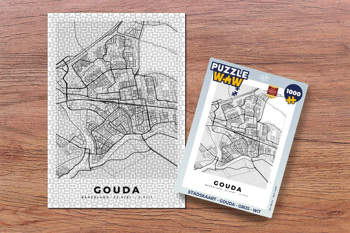 PuzzleWow Stadskaart Gouda Legpuzzel 1000 Stuks - Multicolor