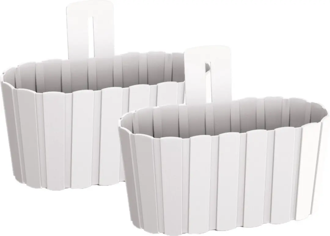 Prosperplast Muur plantenpot/bloempot houtlook - Set van 2x stuks - kunststof - 27 x 15 cm - parel wit - voor binnen/buiten