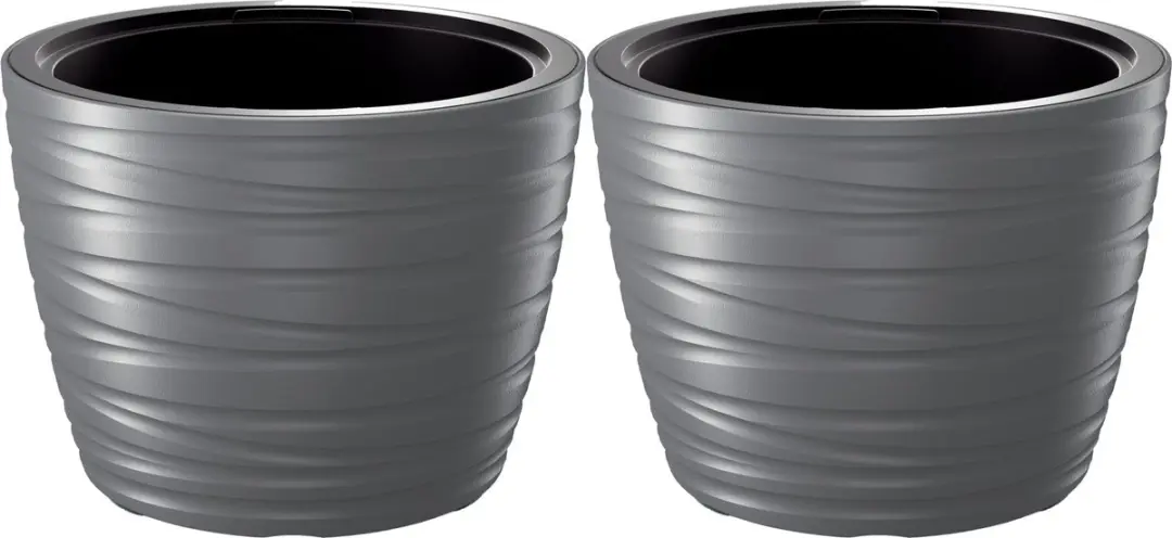 Prosperplast Plantenpot/bloempot Amazing - 2x - buiten/binnen - kunststof - steengrijs - D47 x H35 cm - met binnenpot