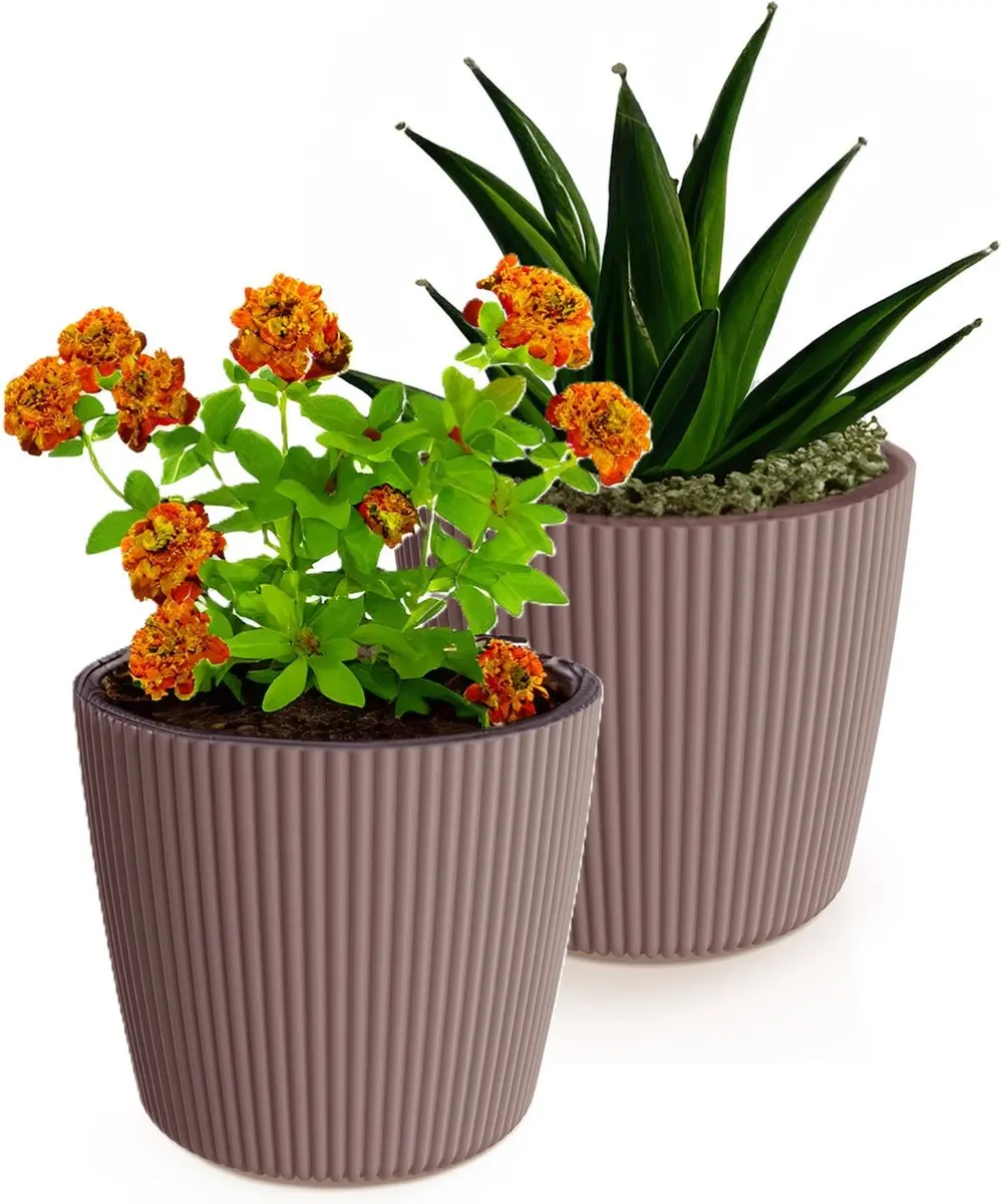 Prosperplast Plantenpot/bloempot Buckingham - 2x - kunststof - terra bruin - D34 x H30 cm