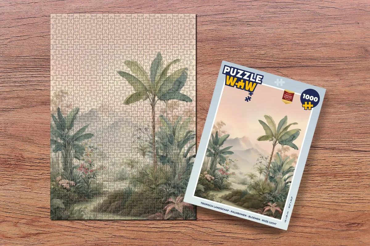 PuzzleWow Tropisch Landschap Legpuzzel 1000 Stuks - Roze Lucht