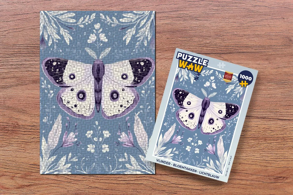 PuzzleWow Vlinder Bloemtakken Legpuzzel 1000 Stuks - Lichtblauw