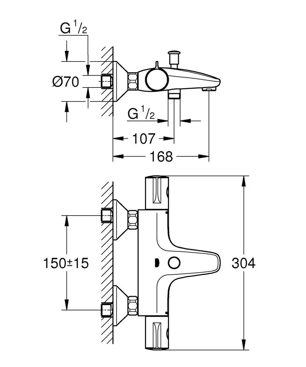 Grohe Grohtherm 800 Thermostatische Badkraan 15cm - Chroom - afbeelding 2 van 6