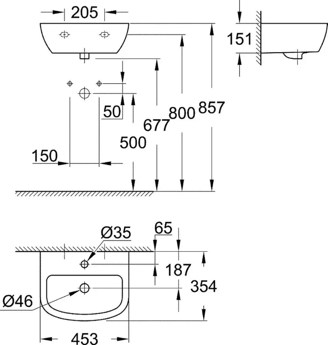 Grohe Bau Ceramic Wastafel 45 - 45.3x35.4cm - Wit - afbeelding 5 van 6