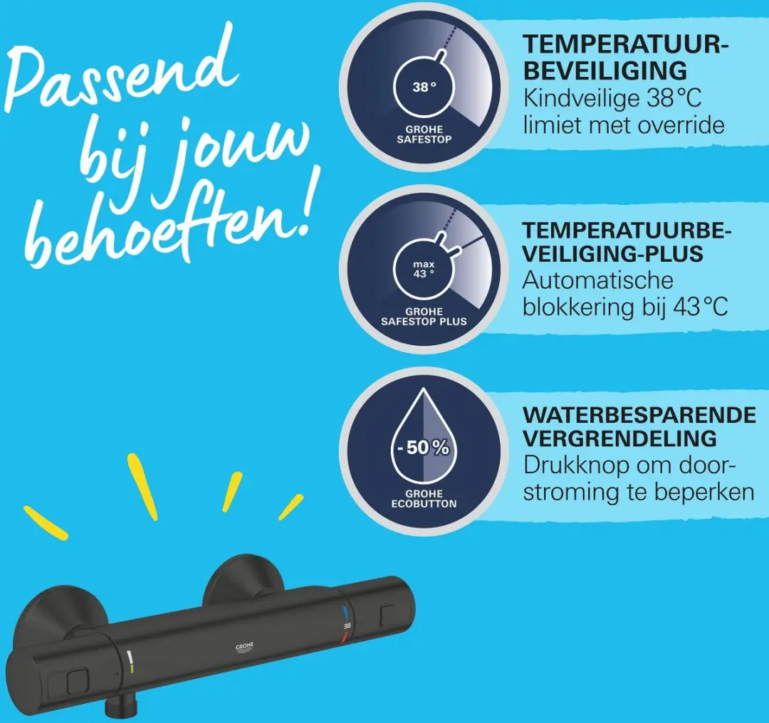 GROHE Precision Start Thermostaatkraan 15cm - Mat Zwart - afbeelding 5 van 6