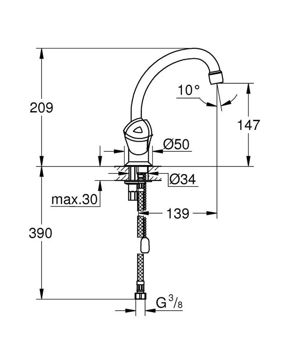 Grohe Costa Trend Wastafelkraan Chroom - afbeelding 2 van 6
