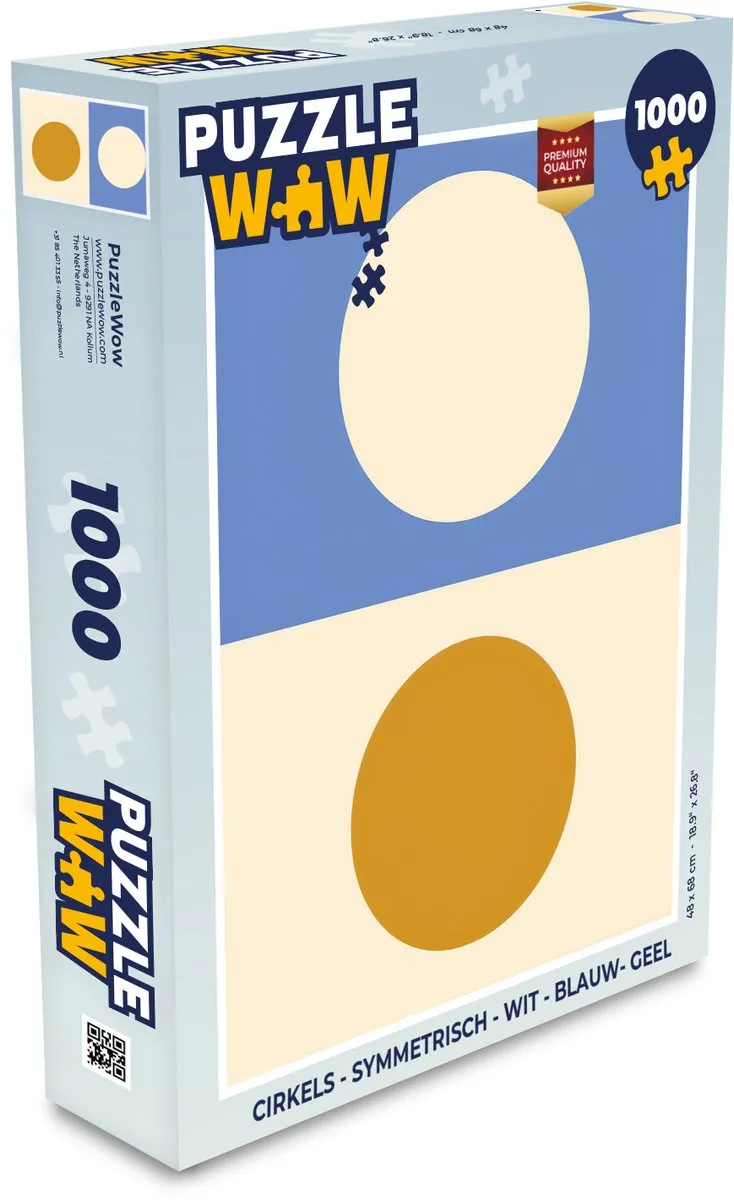 PuzzleWow Legpuzzel 1000 Stuks - Symmetrische Cirkels - Wit/Blauw/Geel