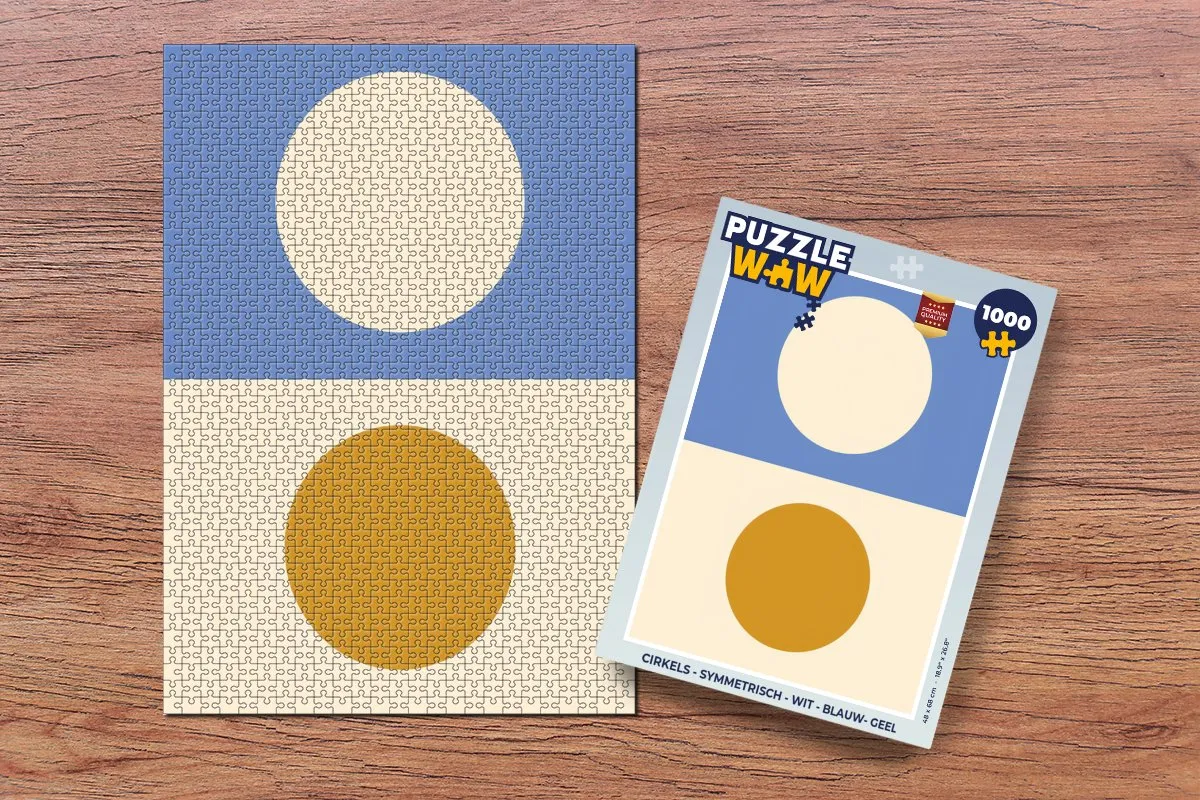 PuzzleWow Legpuzzel 1000 Stuks - Symmetrische Cirkels - Wit/Blauw/Geel