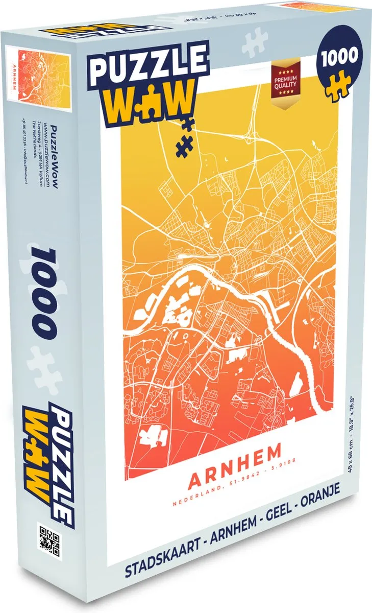 PuzzleWow Stadskaart Arnhem Legpuzzel 1000 Stuks