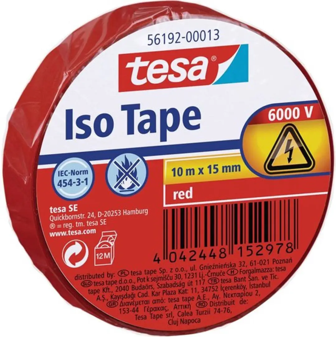 Tesa 56192-00013-22 Isolatietape Rood 10m x 15mm