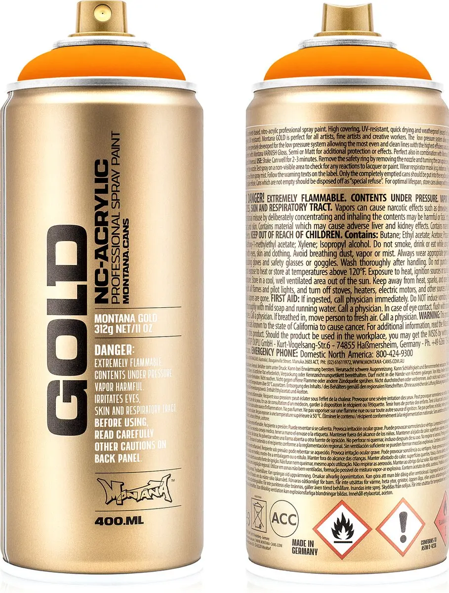 Montana GOLD Fluor Verf ORANJE spuitbus 400ml