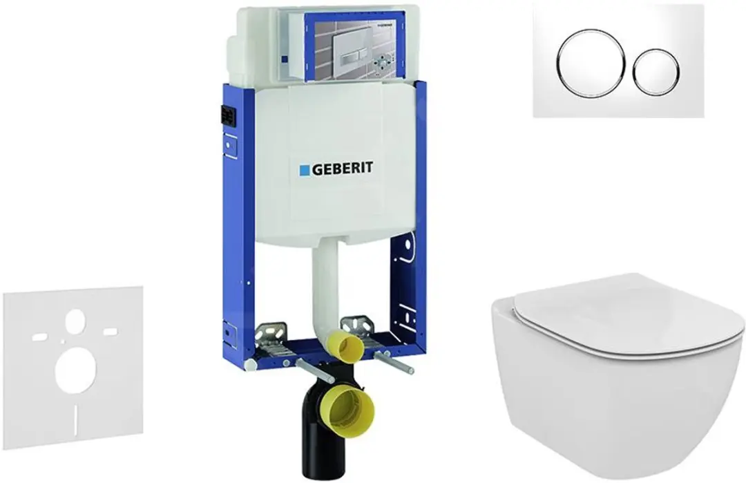 Inbouwreservoir voor hangend toilet met SIGMA20 bedieningsknop, wit/glanzend chr