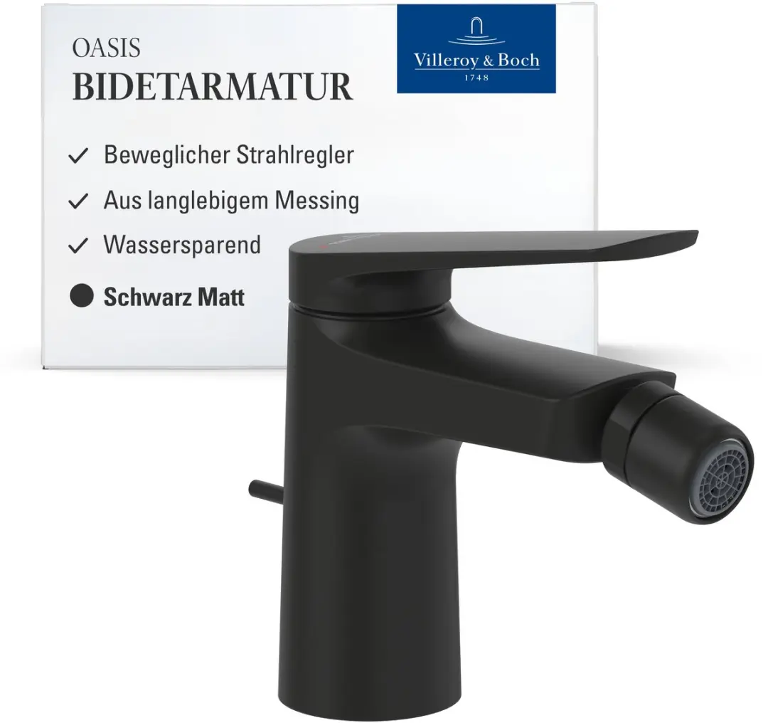 Villeroy & Boch Oasis bidetmengkraan, trekstang, waterbesparend, mat zwart, 73mm