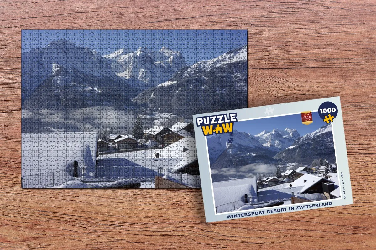 PuzzleWow Wintersport Resort Zwitserland Legpuzzel 1000 Stuks - Multicolor