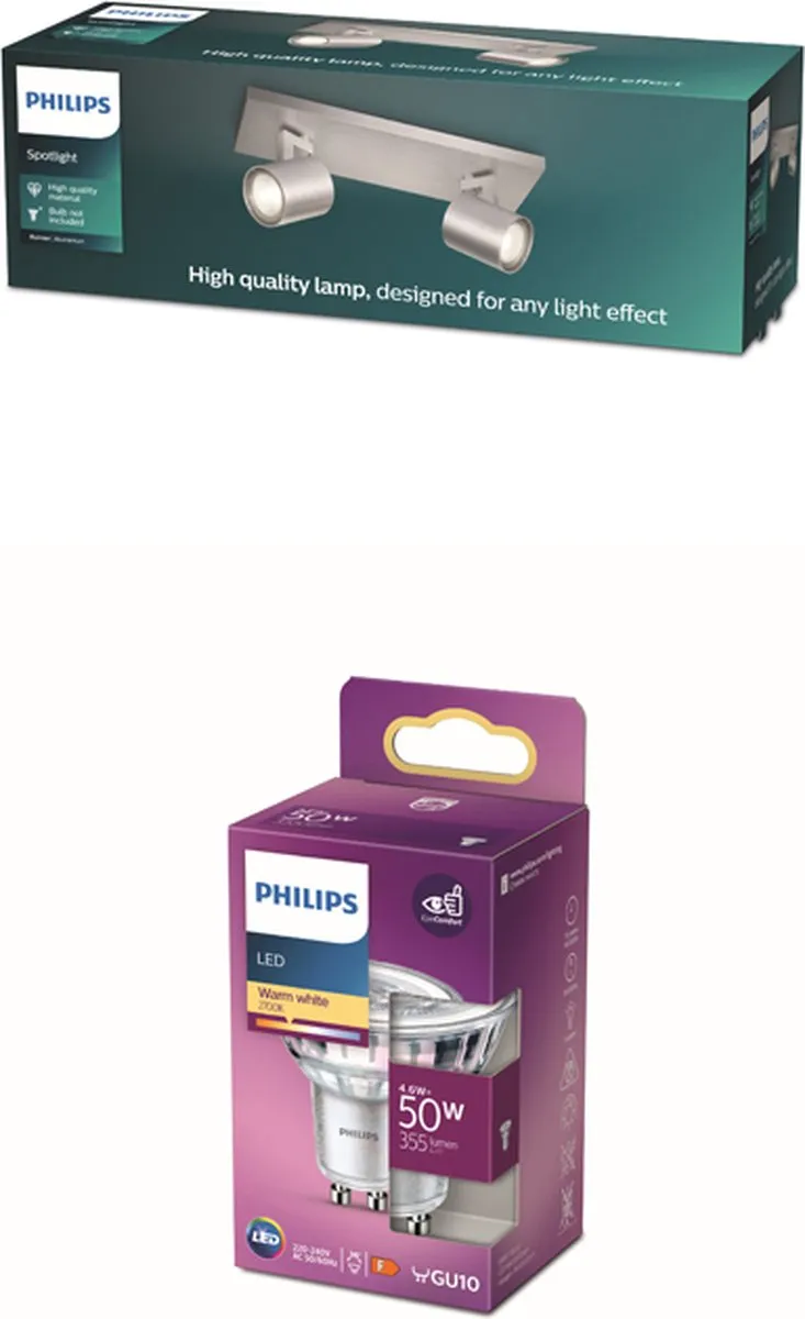 Philips Runner Opbouwspot Aluminium - 2x GU10 4,6W Warmwit