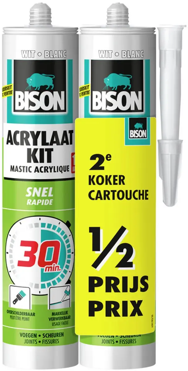 Bison Acrylaatkit Snel 30 minuten Wit Koker 2x 300 ml