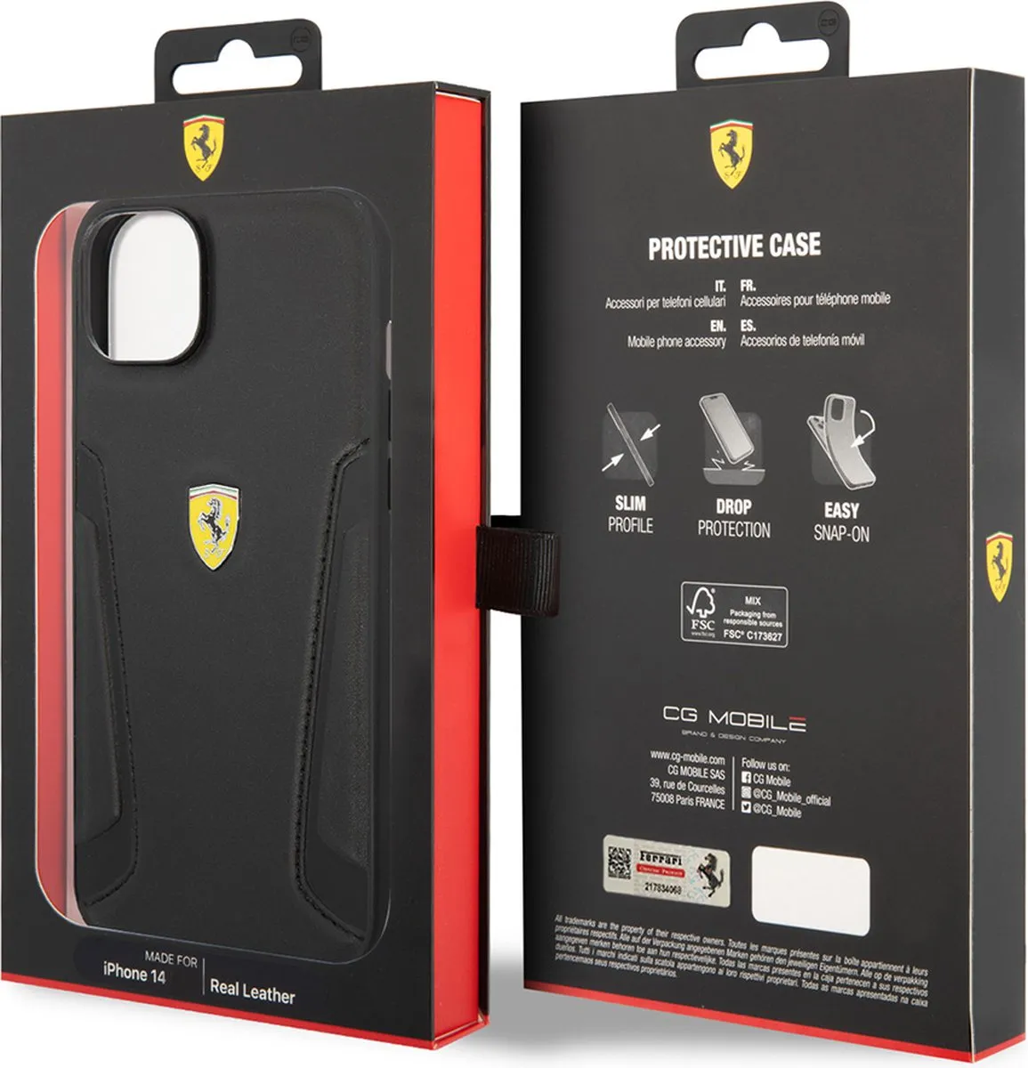 Ferrari iPhone 14 Backcase - Effen Zwart Leer - afbeelding 6 van 6