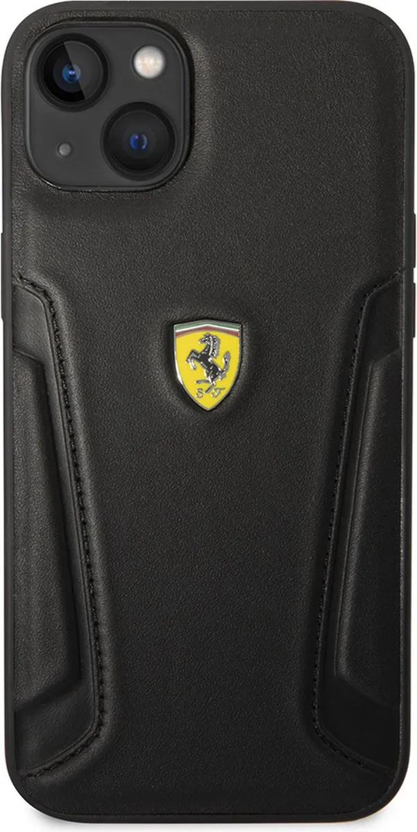 Ferrari iPhone 14 Backcase - Effen Zwart Leer
