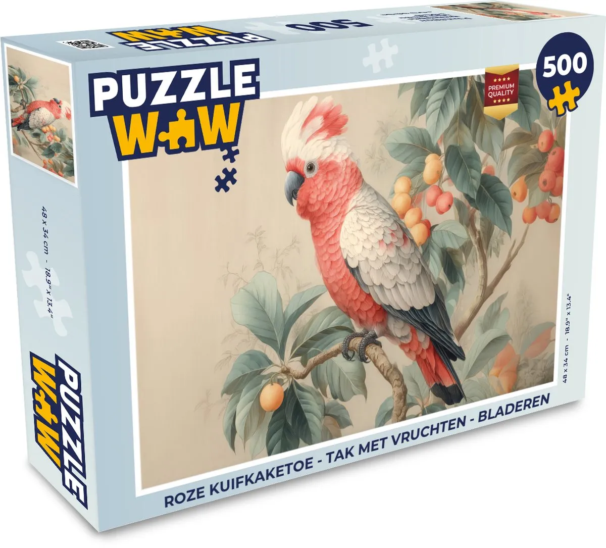 PuzzleWow Roze Kuifkaketoe Legpuzzel 500 Stuks