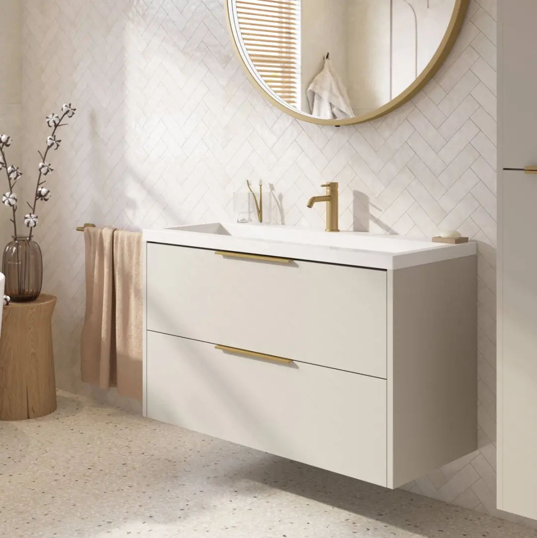 Saqu Lima ondiep badmeubel incl. glans witte wastafel 80x40x64cm kiezel grijs