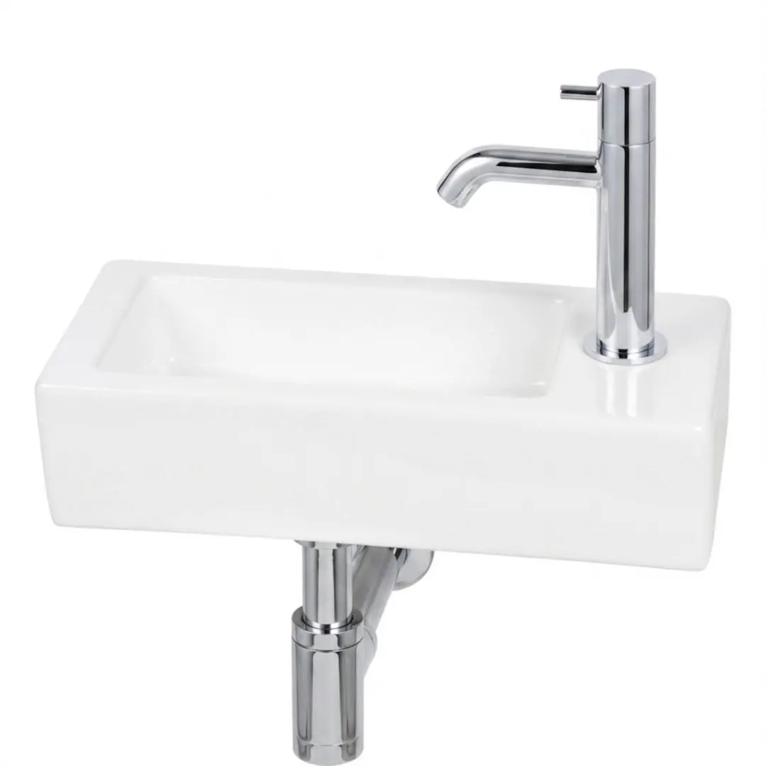 Saqu Trento fonteinset glans wit keramiek incl. chromen kraan rechts